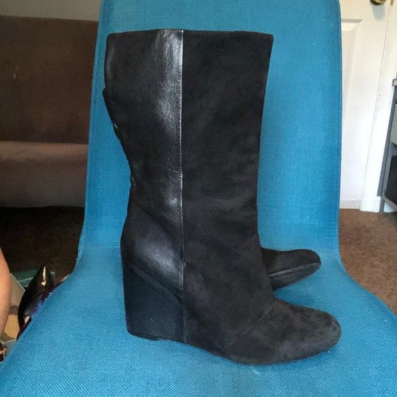 ENZO ANGIOLINI Black Leather/Suede Mid Calf Boots - Picture 1 of 5